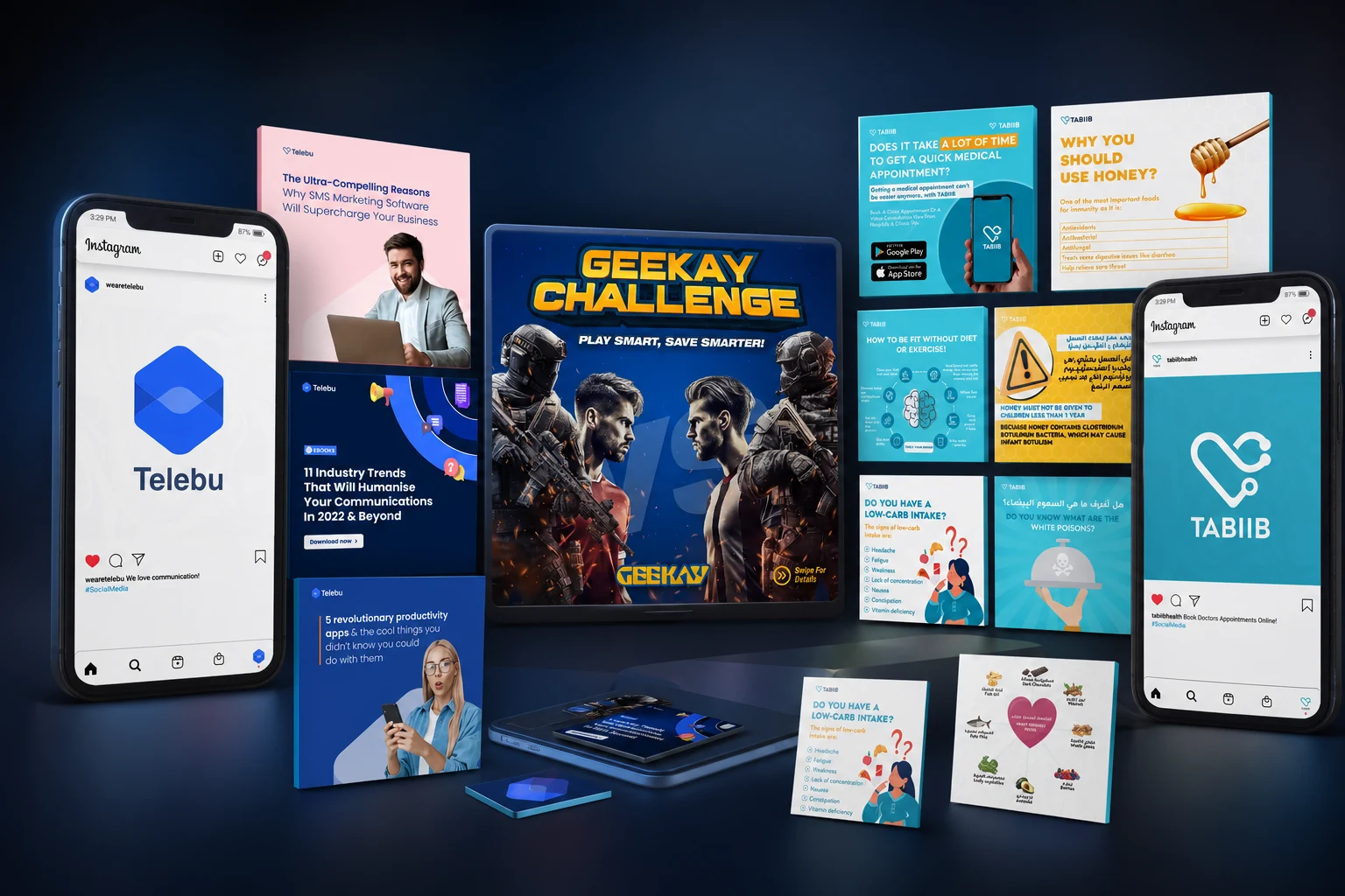 Selection of freelance branding and social media projects